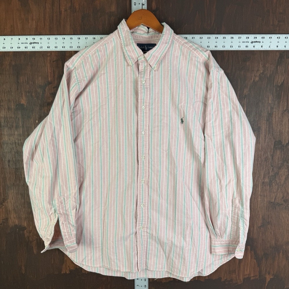 Ralph Lauren‎ Vintage Button Up Shirt Pink Vertical Striped Classic Fit 2XB BIG